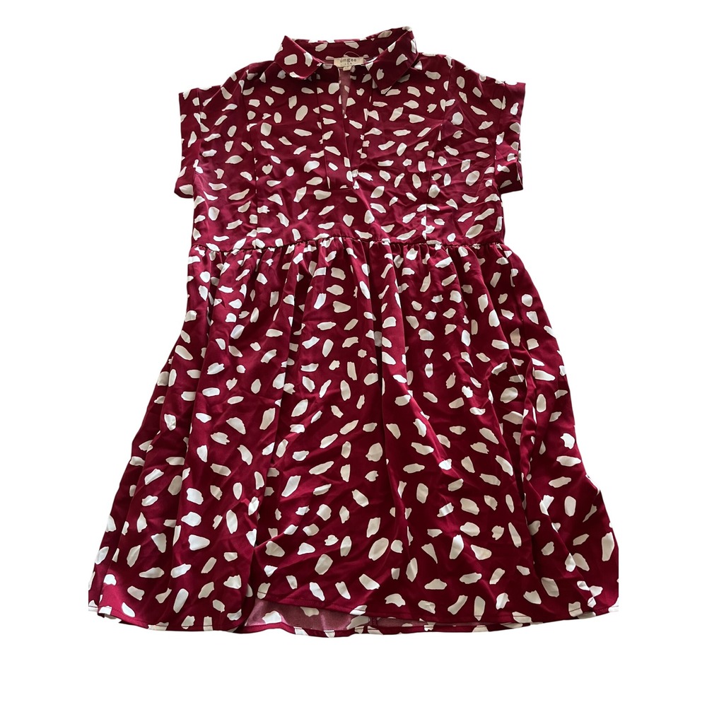 Umgee USA Burgundy Red White Abstract Print Babydoll Dress Small A5523